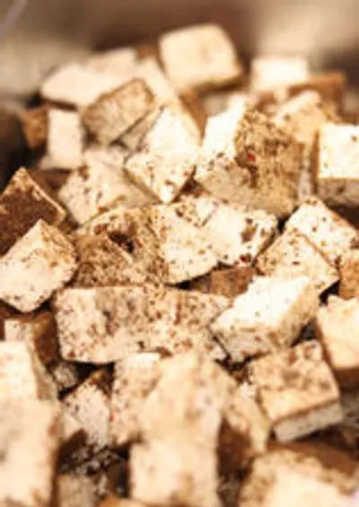 A pile of seasoned tofu