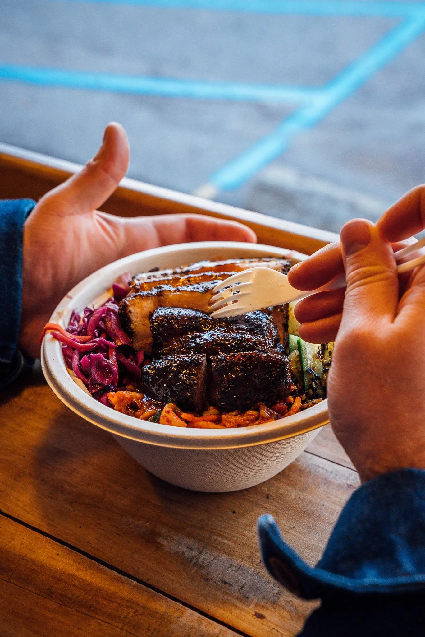 A pork belly rice bowl