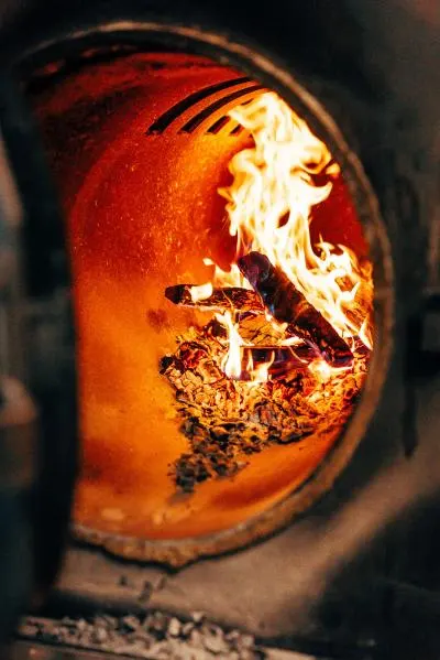 A roaring fire in a barbeque