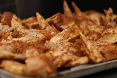 A platter of seasoned chicken